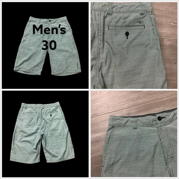 Men's O'Neill 30 Small Chino Khakis Shorts Stripes Green White Bermuda Casual - Picture 1 of 7